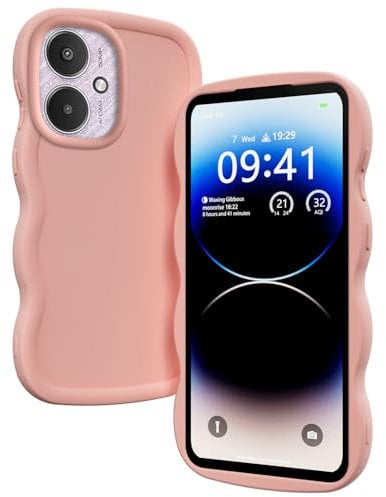 XINYEXIN Liquid Silicone Case for Xiaomi Poco M6 4G / Redmi 13 4G, Wave Frame Curly Shape Cute Protective Case Soft Shockproof Bumper Cover - Pink