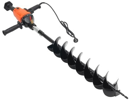 Taladro de tierra eléctrico, 1900 W, profesional, para jardín, con 2 asas, tamaño de broca de 12 x 80 cm, para postes de vallas, estacas de invernadero, forestación