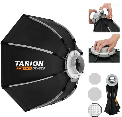TARION Softbox Ottagonale Bowens Piephevole: 55cm Soft Box Sgancio Rapido con Griglia a Nido Portatile per Studio Fotografico Diffusori Flash a Slitta Illuminazione(55cm)