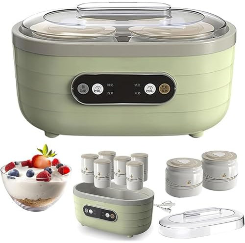 BESTXH Vert, YaourtièRe Automatique avec éCran LED Et Minuterie, Fermenteur De 1,75 L avec 2 Grandes Et 6 Petites Tasses Chauffage à TempéRature Constante Et à Temps RéGlable