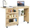 Mobiler Basteltisch mit offenen Regalen und rollenden Rollen, klappbarer Nähtisch 2-in-1 für Heimbüro, Nähmaschinenschrank, Computertisch (Beige)