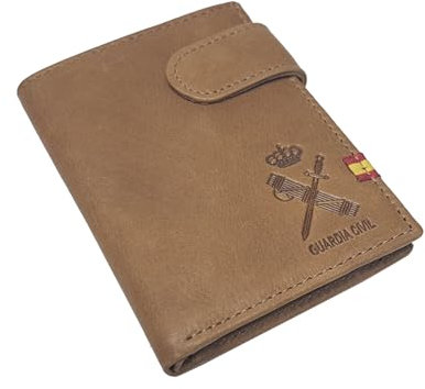 Tiendas LGP - Cartera Billetero Tarjetero Monedero, para Hombre de Color Cuero, Guardia Civil, con Detalle de Bandera de España, Piel de Vacuno, Fabricada en España