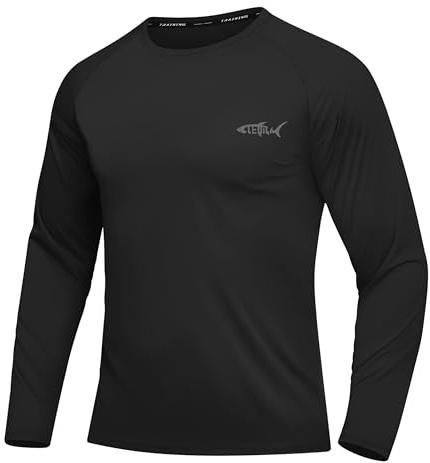 DEHORU Men’s Rash Guard UPF 50+ Sun Protection UV Shirt Quick Dry Long Sleeve Tshirts Moisture Wicking Swim Tops for Sport Running Hiking Fishing(BK 2XL) Black