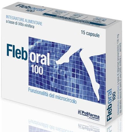 Fleboral 100 Integratore Microcircolo 15 Capsule Molli Polifarma Benessere | con Vite Rossa, Ananas, Rutina e Vitamina C, Tecnologia Liquida, Rapido Assorbimento e Facile Deglutizione