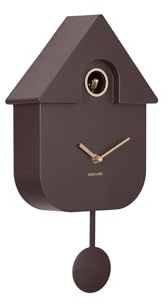 Karlsson Modern Cuckoo Oro Wall Clock in Earth Brown – with Gold Details, Hourly Cuckoo Feature and Pendulum – Battery Operated