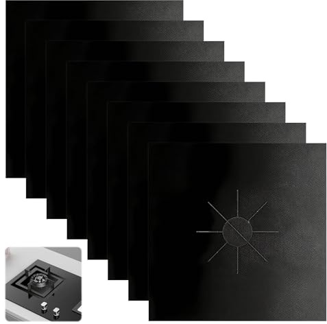 8PCS 27 x 27CM Gas Hob Protectors,Reusable Stove Burner Covers Liner Cover,Gas Hob Cover,Cleaners Kitchen Easy-to-Clean Stovetop Sheets,High Temperature Resistant,Non-Stick Hob Burner Covers (Black)