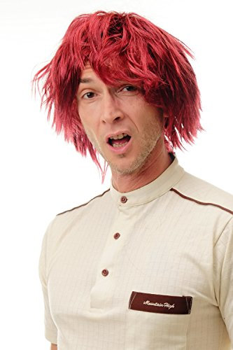 WIG ME UP - 91081-ZA103-ZA13-ZA13A Perücke Damen Herren Karneval Fasching Struppig Wild Kurz Depp Mittelalter Hipster Rot-Schwarz-Mix