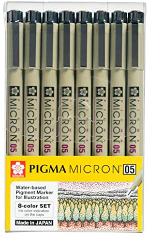 Sakura Pigma Micron Drawing Pen Set, Fineliner Pen, Archival Ink, Black, for Artists 05-8 Pen, Choice of Colours