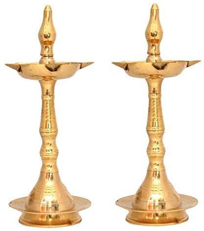 NOBILITY Messing Öllampe Diya 10 Zoll Kerala Traditionelle Samai Deepak Lampe Kutthu vilakku Panchmahal Deepam für Pooja Mandir Diwali Indische Hochzeit Rückkehr Geschenkartikel Puja Set 2 Stück