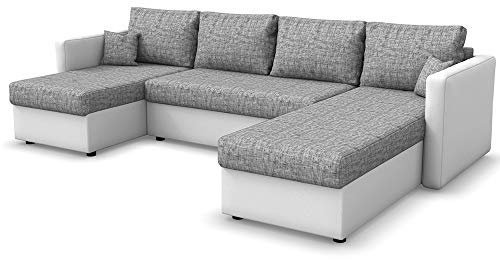 VitaliSpa Sofa U Form, Schlafsofa mit Bettkasten, Grau/Weiß, 290 cm