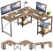 Bestier 150CM Reversible L Shaped Desk with Shelves Industrial Corner Desk 240CM Long Table Computer Workstation with 3 Cable Holes