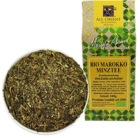 All Orient BIO Marokko Minztee | 100g | Grüner Tee lose | Pfefferminztee | Grünteemischung mit Nana-Minze | Naturbelassen | Ohne Zusatz von Aromen