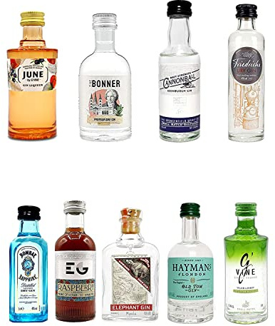 GIN Miniatur Set neue Edition - 9 verschiedene Miniaturen Gin Sorten