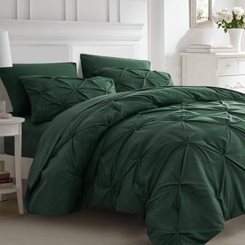 CoutureBridal Grün Dunkelgrün Bettwäsche 155x220cm Luxus Pintuck Plisseefalten Mikrofaser Wendebettwäsche Set Uni Bettbezug mit Reißverschluss und Kissenbezug 80x80cm