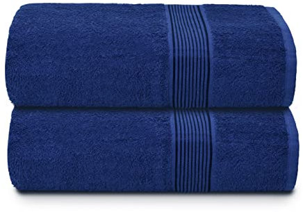 GLAMBURG Baumwolle 2er-Pack übergroße Badetücher 100 x 150 cm, große Badetücher, Ultra saugfähig, kompakt, schnell trocknendes und leichtes Handtuch - Marineblau