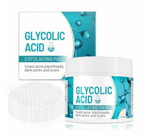 Thnkstaps 50 Pads Glykolsäure-Peeling-Pads Glykolsäure 30% Resurfacing Pads Face Cleansing Repair Pad reduziert feine Linien und Falten, behandelt dunkle Flecken, Narben