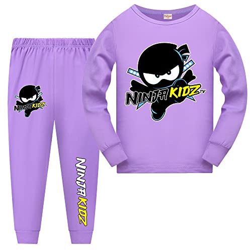 Forlcool Ninja Kidz Merch Pjs Girls Long Sleeves T-Shirts + Pants Set Summer Pajama Suit for Boys (Purple8,7-8 Years,7 Years,8 Years)