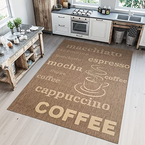 TAPISO Floorlux Teppich Küchenteppich Kurzflor Sisal Optik Flachgewebe Braun Creme Coffee Tasse Modern Design Wohnzimmer Küche Flur 120 x 170 cm
