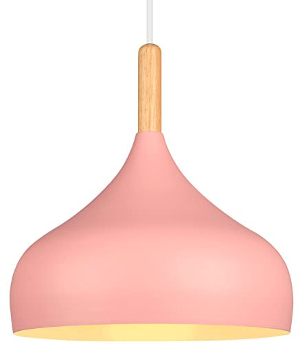 iDEGU Hängelampe Retro 24cm Hängeleuchte Moderne Skandinavisch E27 Deckenleuchte aus Metall Holz Pendelleuchte für Schlafzimmer Esszimmer Küche Wohnzimmer (Rosa,1 Stück)