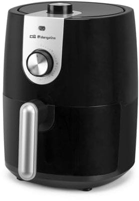 Orbegozo FDR 27, Freidora de aire, 2,5 litros, termostato ajustable, temporizador, cubeta extraíble con recubrimiento antiadherente apta para lavavajillas, 1200 W