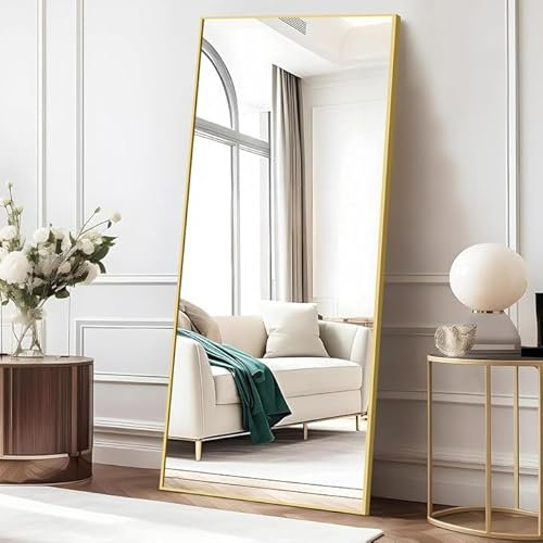 COFENY Ganzkörperspiegel, 161 × 52 cm Standspiegel mit Goldrahmen Rahmen, Groß Wandspiegel zum Stehen, Anlehnen oder Hängen, Bodenspiegel für Schlafzimmer, Wohnzimmer