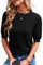 Runcati Damen Kurzarm Strickpullover Casual Rundhals Puffärmel Elegante Einfarbige Sweateshirt Pullover,Schwarz,S