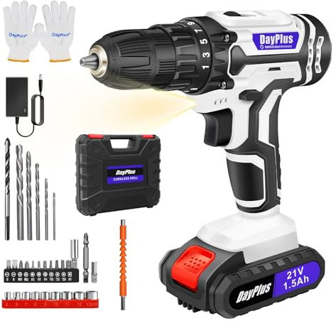 Trapano avvitatore senza fili 21 V, avvitatore a batteria, 25 + 1 impostazioni di coppia, 29 accessori, 45 Nm Trapano avvitatore, 2 velocità, LED, 1 batterie kit fai da te per casa e giardino