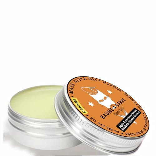 Mass Aliya Oil Baume à Barbe Homme-100% pur et naturel-Soin sans rinçage au karité, argan,jojoba,coco et vitamine E. Adoucit, coiffe et hydrate la barbe et la moustache. 60 ml (Orange)