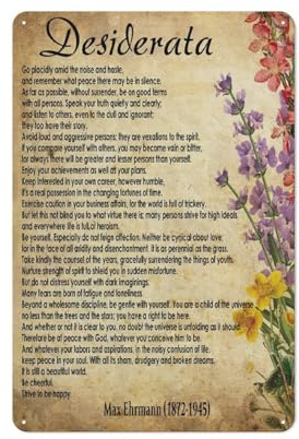kisoyo Rustikales Metall-Blechschild, Desiderata-Poster, inspirierender Gedichtdruck, Max-Ehrmann-Gedicht, literarisches Poster, feiner Kunstdruck, Max-Ehrmann-Fan-Geschenk, Desiderata-Kunst,