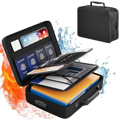 SPECILITE Fireproof Document Bag with Lock, Waterproof Storage Box, Large Lockable Important Item Organizer for A4 Size File, Passports, Certificates, Valuables Safe
