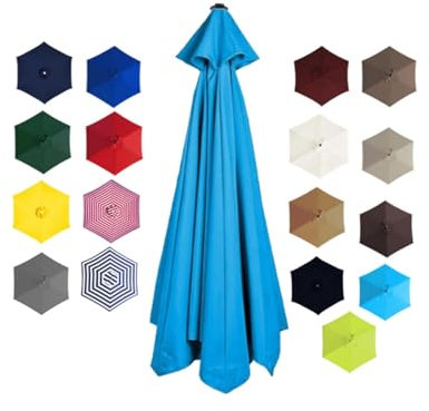 BEEGMA Toile de Rechange pour Parasol de 2.0/2.30/2.50/2.70/3.0m 6/8 Baleines Housse de Rechange Anti-UV Auvent de Rechange pour Parasol d'extérieur(Color:Light Blue,Size:2.50m/8.2FT-6Ribs)