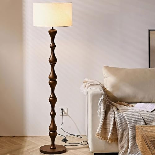 Wylolik Abat-Jour Tissu Tambour Lampadaire Lampes sur Pied en Bois Classiques Lampe Verticale décorative pour Salon Lampes Hautes de Lecture intérieure pour Chambre Coucher Salle d'étude Interrupteur