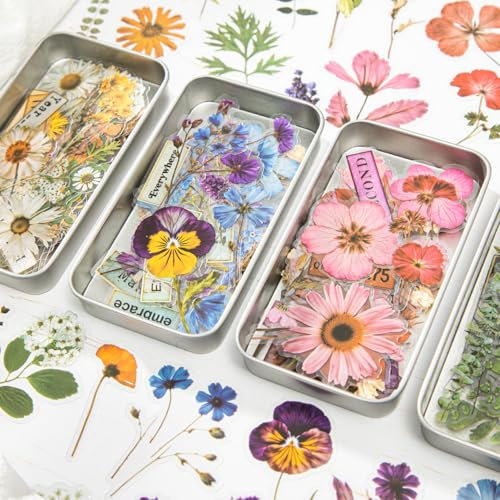 Arpaper Blume Stickers Scrapbooking Zubehör Set Ästhetische Aufkleber PET Transparent Dekorative Journaling Zubehör für Scrapbooking, Alben, Mobiles, Journale Basteln