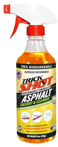 Trick Shot Asphalt Solvent and Cleaner - USDA Biobased Industrial Degreaser for Paving Equipment & Tools, Heavy Duty Formula, Food Grade Tar Remover & Bitumen Remover, Made in USA - 16 Fl Oz