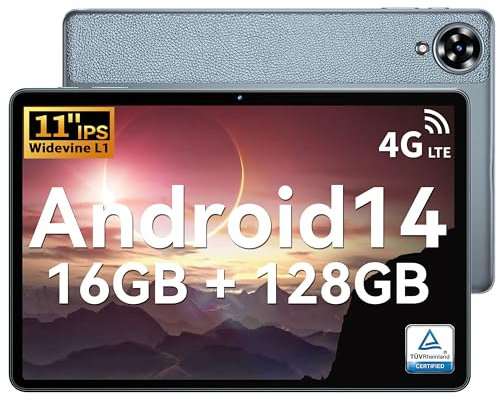 OUKITEL OT11 Tablette Tactile Android 14, Tablette 11 Pouces, 16Go RAM + 128Go ROM (1To SD), 1280x800 FHD丨2.4G/5G Wifi5丨4G SIM丨BT5丨5MP + 13MP丨8 000mAh丨Certifié GMS丨Tablette avec Stylet, Gris foncé