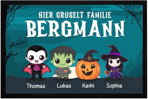 SpecialMe® Fußmatte Deko Halloween Familie mit Namen personalisiert Hier Gruselt Familienname rutschfest & waschbar Schwarz 60x40cm