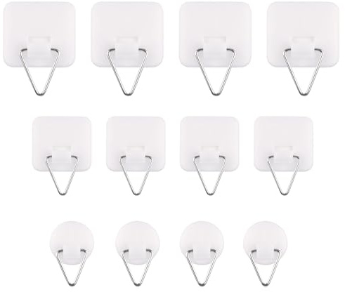 12 Pcs Picture Hooks No Nails, Invisible Picture Hangers Adhesive Picture Hooks Without Nails Adhesive Picture Hanger Plate Holder for Bathroom Kitchen Wall Decoration