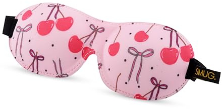 SMUG 100% Blackout Sleep & Eye Mask | Eyelash Extension Friendly | Eye Masks for Sleeping | Sleep Masks for Women & Men | Straps for Dream Comfort & Adjustability | Pink Cherries
