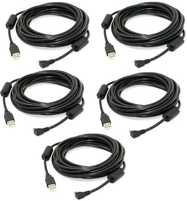 Wzxksoac 5X Mini USB Tipo B 5 Macho Angulo Recto de 90 Grados A USB 2.0 Macho Cable de Datos con Nucleo de Ferrita 5 Metros