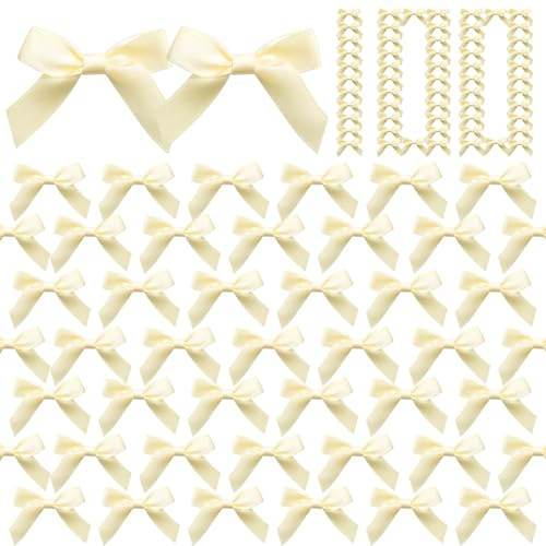 100 Stück 6cm Kleine Schleifen zum Basteln Weihnachtsschleifen Dekorative Beige Geschenkschleifen Mini Satinband Schleifen für Geschenktüten Haarbänder Karten Kleiderdekoration Hochzeiten Taufe Deko