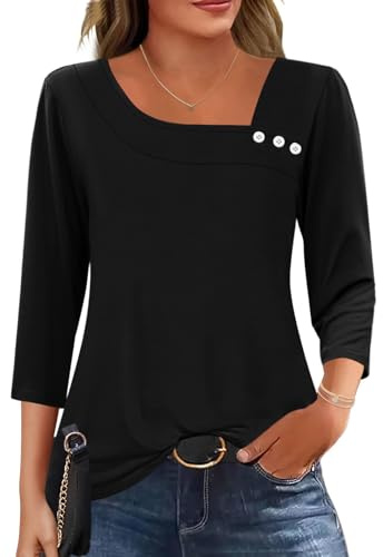 Kistore Women's Clothing Summer 3/4 Sleeve Top Tunic Tshirts Black S