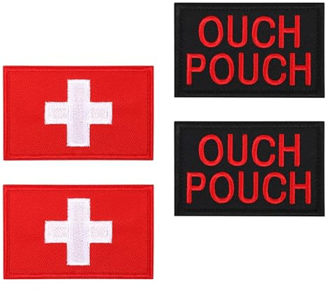 4pcs Ouch Pouch First Aid Medic Patches, Hook and Loop Patch Medical Patches for Backpacks Bags Hats Military Uniforms