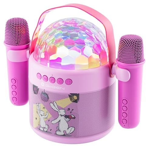 GOGEN Disco Kinder‑Bluetooth‑Party‑Lautsprecher I 6,5 W I Karaoke mit 2 Mikrofonen I Licht‑Effekte I AUX/USB/MicroSD I rosa