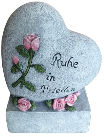Relaxdays Adorno corazón para Tumba, Piedra «Descansa en Paz», Resistente a Intemperie y heladas, Gris