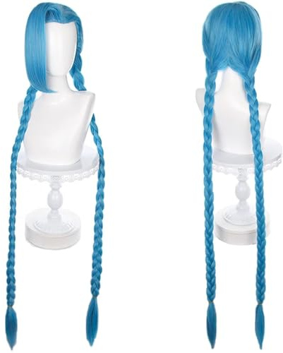 HAOWYYUU Anime Perücke Cosplay Wig mit Pony, Blaue Lange Zopf für Damen Halloween Party Kostüm - 100cm
