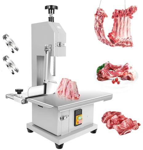 Scie à ruban électrique commerciale, scie à os en acier inoxydable avec lames, établi de 19,6 x 15,3, épaisseur de coupe de 0 à 7,9, pour boucher la viande congelée