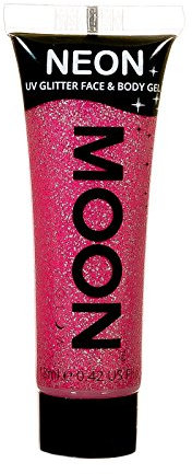 Moon Glow Gel facial y corporal con purpurina UV neón - Pintura facial con purpurina Rosa rubí 12 ml (Paquete de 1)