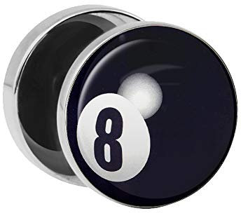 Treuheld | Ohrstecker zum Schrauben - 8-BALL Billard-Kugel - schwarz-weiß - Ø 10mm Silber - Motiv Fake-Plug Edel-Stahl Ohr-Ringe - Chirurgen-Stahl 316L Fake-Tunnel - Gewinde Rockabilly Ohr-Stecker
