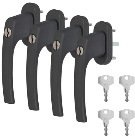 4 x Alu Fenstergriff in Grau RAL 7016 abschließbar - Stiftlänge 45mm