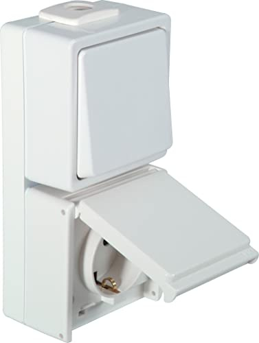 Opus® Aqua Schalter/Taster mit Steckdose, senkrecht Ausführung Universalschalter Aus/Wechsel, Farbe reinweiß